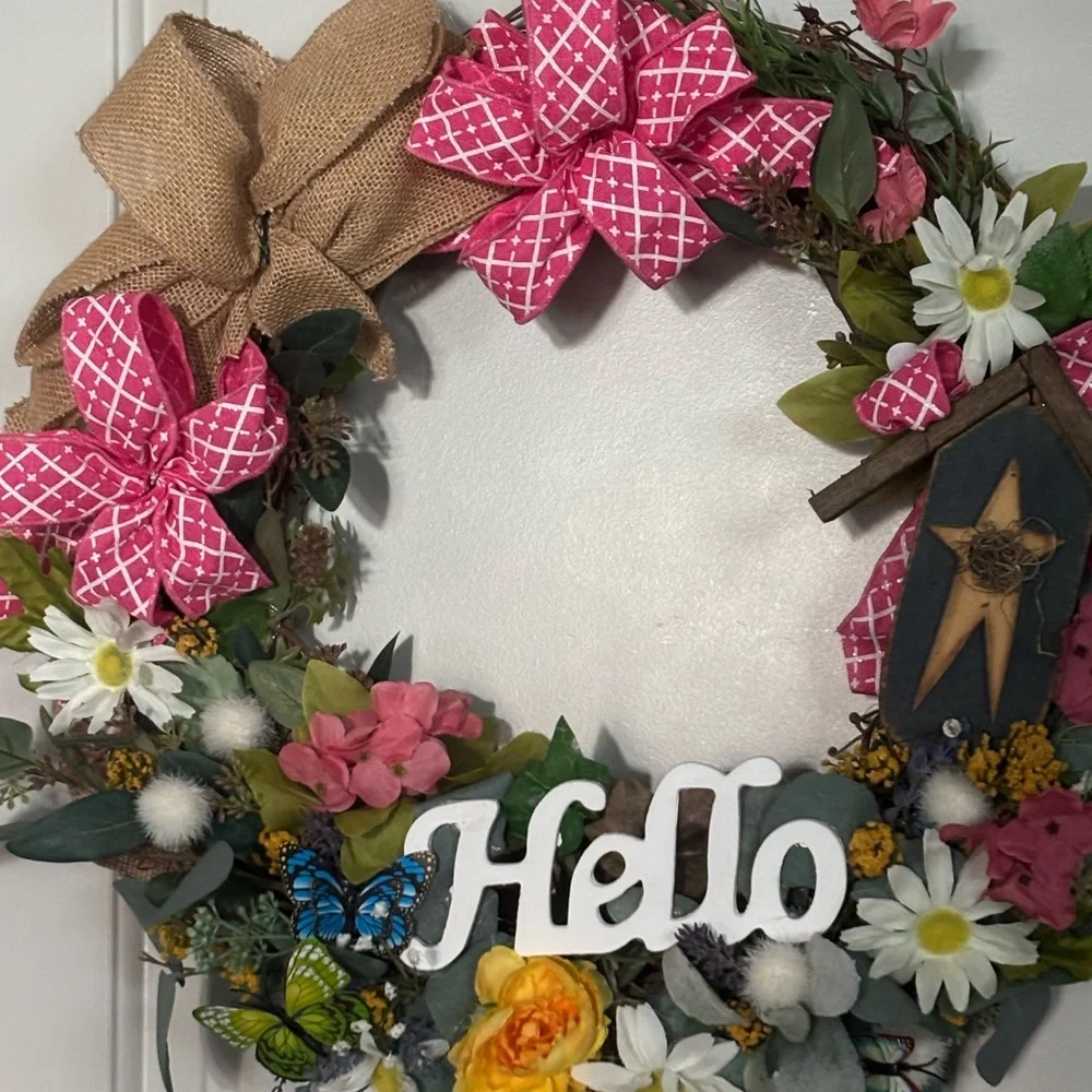 Hand Crafted Hello Summer Wreath Beautiful Floral Pink Accents Custom Final Sale